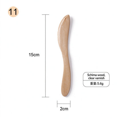 Wooden butter spreader slender schima wood straight tapered handle