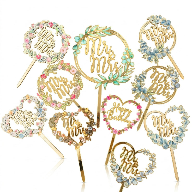 Acrylic and wood cake topper custom dimensions and color options overview