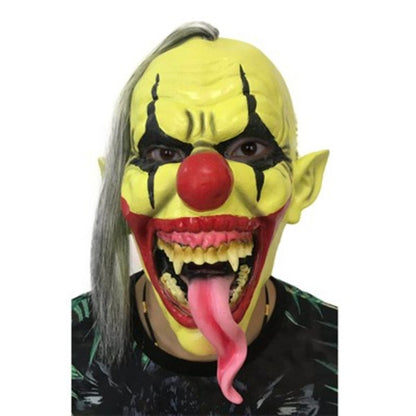 Funny Clown Face Mask with Crazy Hair Wig – Halloween Joker Costume Set for Masquerade Ball, Stage Show & Prank Party