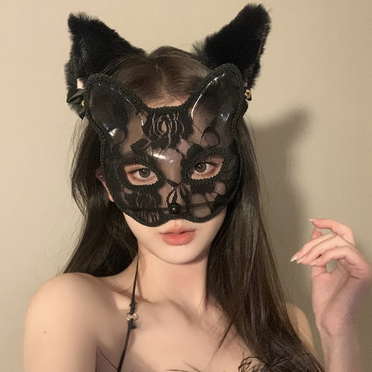Sexy Cat Ear Half Face Mask for Women – Cute & Seductive Animal Masquerade Prop for Christmas Party, Bachelorette & Role Play