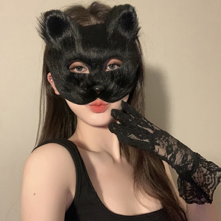 Sexy Cat Ear Half Face Mask for Women – Cute & Seductive Animal Masquerade Prop for Christmas Party, Bachelorette & Role Play