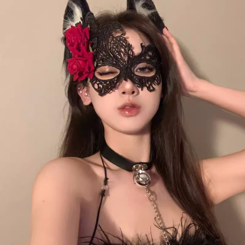 Sexy Cat Ear Half Face Mask for Women – Cute & Seductive Animal Masquerade Prop for Christmas Party, Bachelorette & Role Play