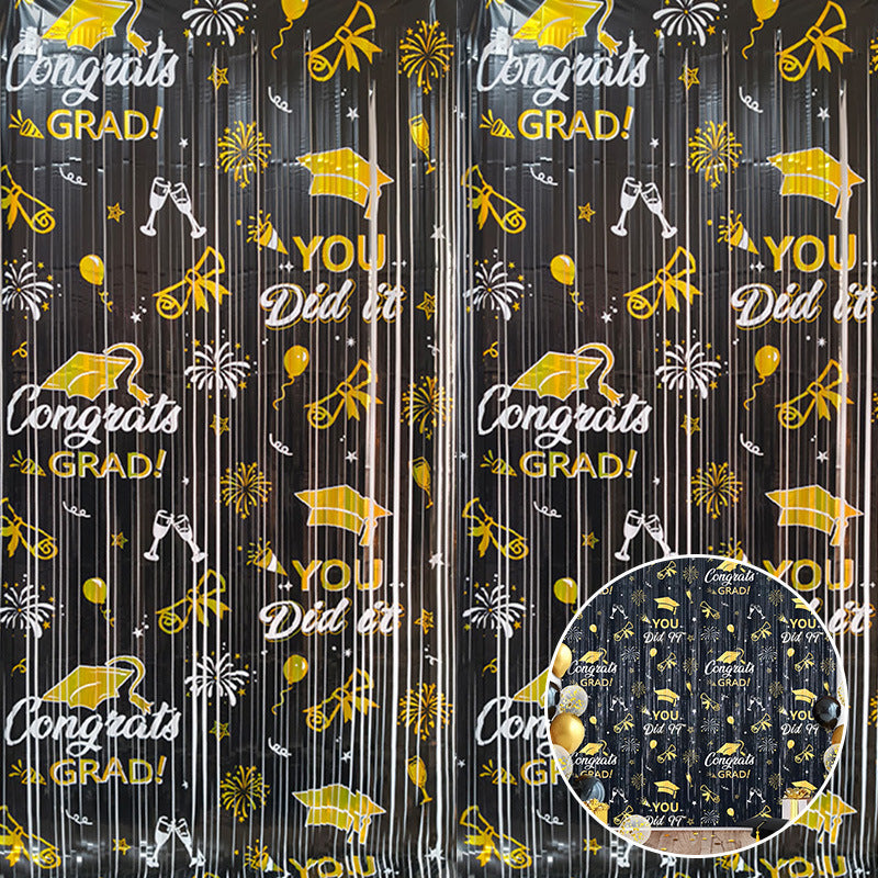 Graduation Tinsel Curtain | Printed Bachelor Hat Fringe Door Backdrop | Party Decoration