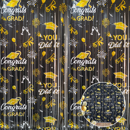 Graduation Tinsel Curtain | Printed Bachelor Hat Fringe Door Backdrop | Party Decoration