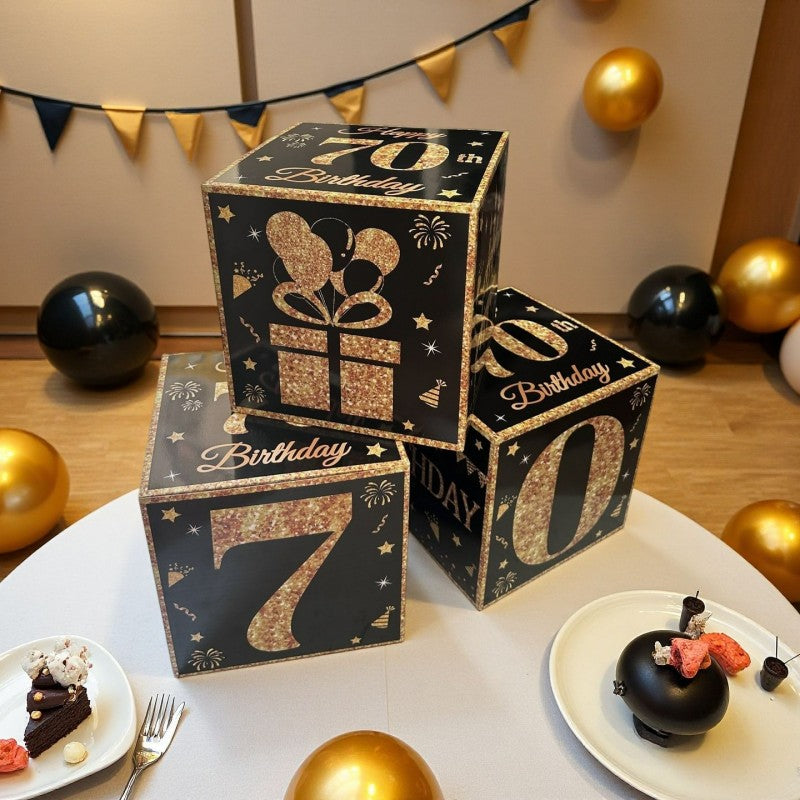 Black & Gold First Birthday Balloon Box – Party Decoration Kit for Celebration