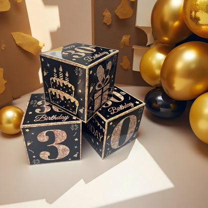 Black & Gold First Birthday Balloon Box – Party Decoration Kit for Celebration