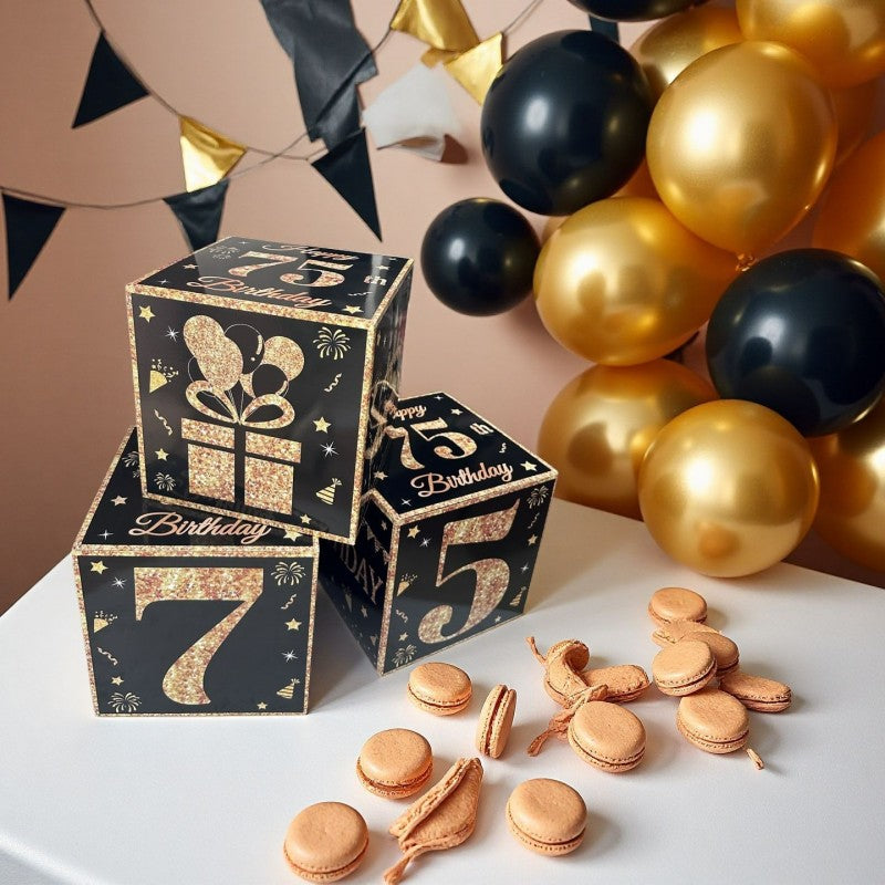 Black & Gold First Birthday Balloon Box – Party Decoration Kit for Celebration