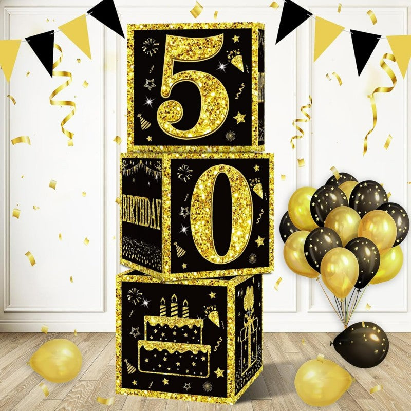 Black & Gold First Birthday Balloon Box – Party Decoration Kit for Celebration