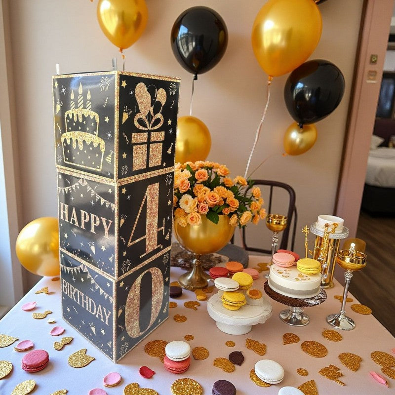 Black & Gold First Birthday Balloon Box – Party Decoration Kit for Celebration