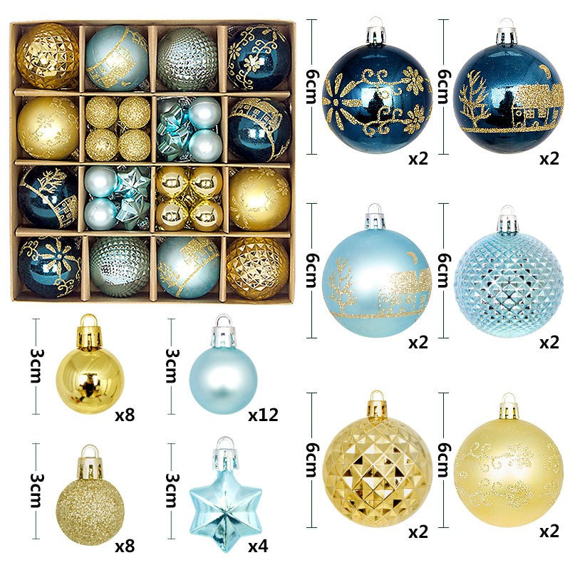 44Pcs Christmas Ball Set – Plated Plastic Ornaments, Painted & Shaped Baubles, 6cm for Tree & Holiday Decor