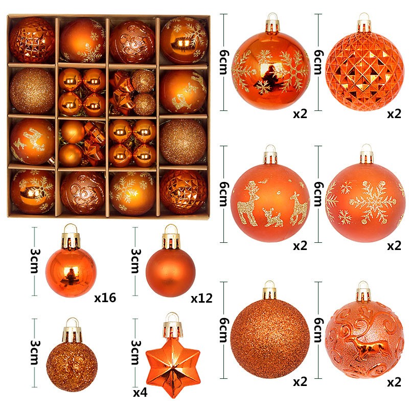 44Pcs Christmas Ball Set – Plated Plastic Ornaments, Painted & Shaped Baubles, 6cm for Tree & Holiday Decor