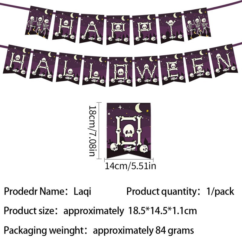 Skull-Themed Halloween Party Kit – Disposable Plates, Bunting & Tablecloth for Creepy Celebrations, Fast Shipping (10-Piece Set, 7″/9″ Plates, Cups, Napkins, Tablecloth, Bunting, Straws, Cutlery)