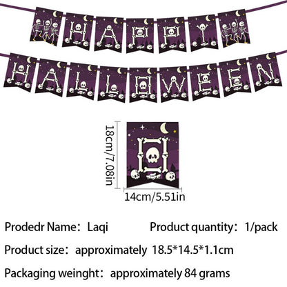 Skull-Themed Halloween Party Kit – Disposable Plates, Bunting & Tablecloth for Creepy Celebrations, Fast Shipping (10-Piece Set, 7″/9″ Plates, Cups, Napkins, Tablecloth, Bunting, Straws, Cutlery)