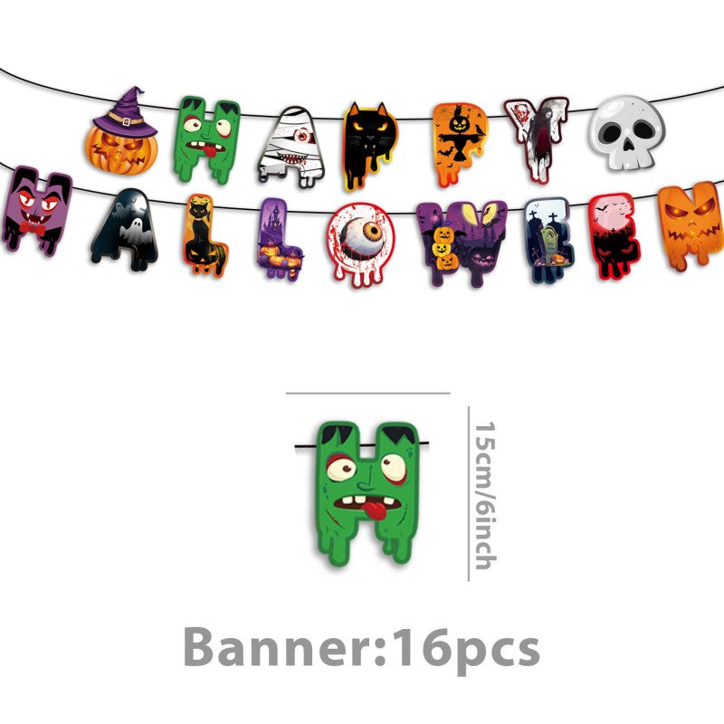 Halloween Horror Party Decoration Supplies – Disposable Dinnerware, Plastic Table Cover & Hanging Banner for Haunted House & Themed Event