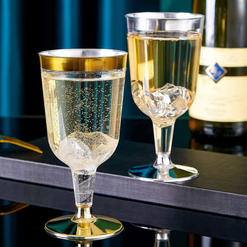 Disposable Plastic Champagne Glass- Gold/Silver/Rose Gold Rim-150ml & 180ml- Party Supplies – Perfect for Weddings, New Year‘s Eve & Bridal Showers (30 packs)