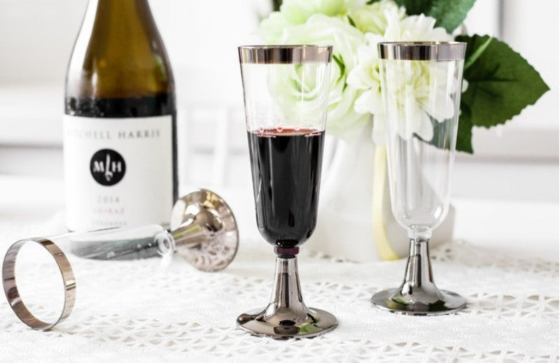 Disposable Plastic Champagne Glass- Gold/Silver/Rose Gold Rim-150ml & 180ml- Party Supplies – Perfect for Weddings, New Year‘s Eve & Bridal Showers (30 packs)