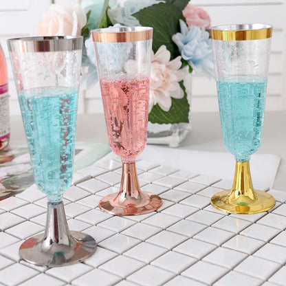 Disposable Plastic Champagne Glass- Gold/Silver/Rose Gold Rim-150ml & 180ml- Party Supplies – Perfect for Weddings, New Year‘s Eve & Bridal Showers (30 packs)