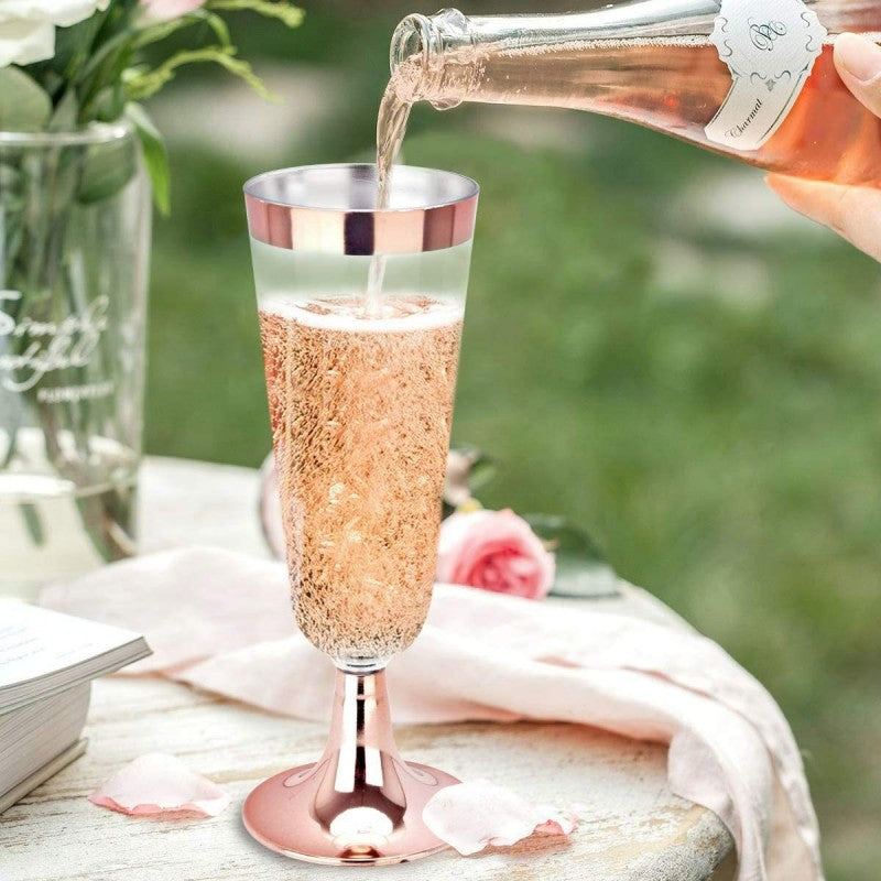 Disposable Plastic Champagne Glass- Gold/Silver/Rose Gold Rim-150ml & 180ml- Party Supplies – Perfect for Weddings, New Year‘s Eve & Bridal Showers (30 packs)