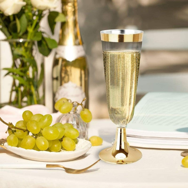 Disposable Plastic Champagne Glass- Gold/Silver/Rose Gold Rim-150ml & 180ml- Party Supplies – Perfect for Weddings, New Year‘s Eve & Bridal Showers (30 packs)