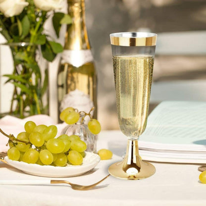 Disposable Plastic Champagne Glass- Gold/Silver/Rose Gold Rim-150ml & 180ml- Party Supplies – Perfect for Weddings, New Year‘s Eve & Bridal Showers (30 packs)