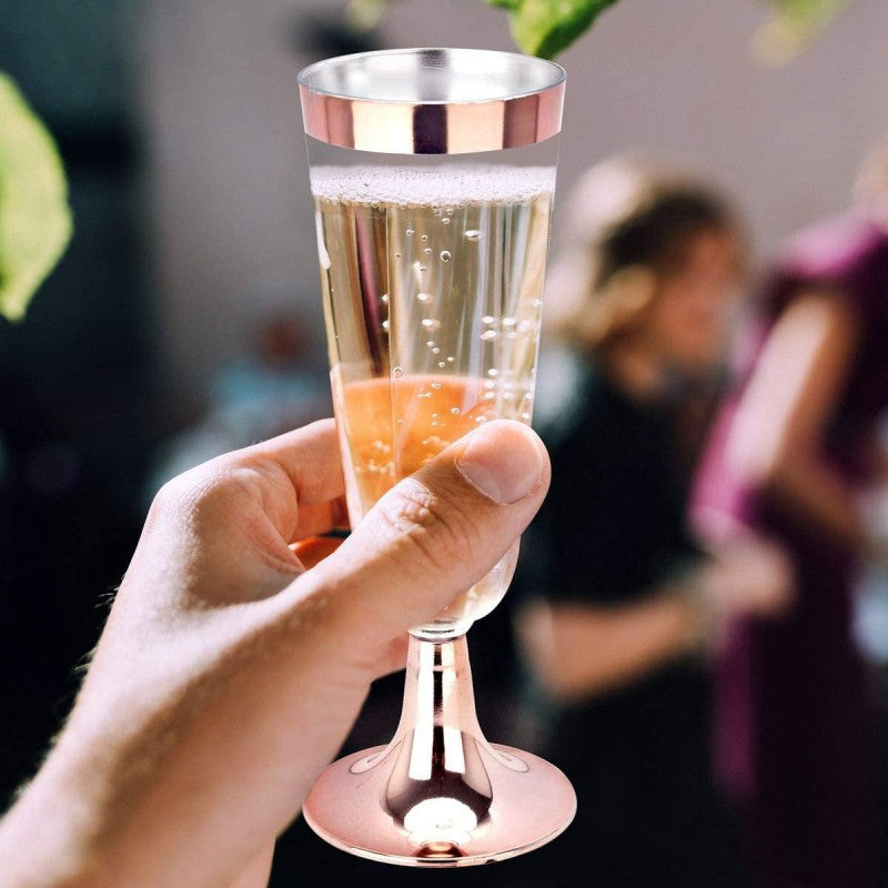 Disposable Plastic Champagne Glass- Gold/Silver/Rose Gold Rim-150ml & 180ml- Party Supplies – Perfect for Weddings, New Year‘s Eve & Bridal Showers (30 packs)
