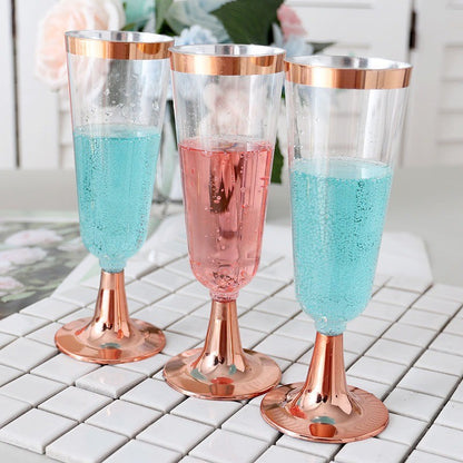 Disposable Plastic Champagne Glass- Gold/Silver/Rose Gold Rim-150ml & 180ml- Party Supplies – Perfect for Weddings, New Year‘s Eve & Bridal Showers (30 packs)