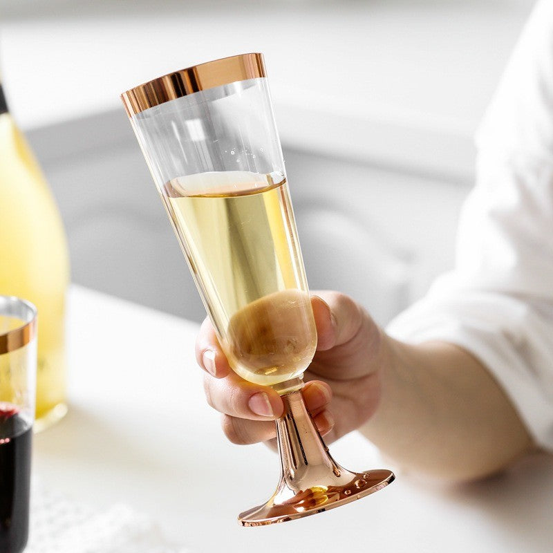 Disposable Plastic Champagne Glass- Gold/Silver/Rose Gold Rim-150ml & 180ml- Party Supplies – Perfect for Weddings, New Year‘s Eve & Bridal Showers (30 packs)