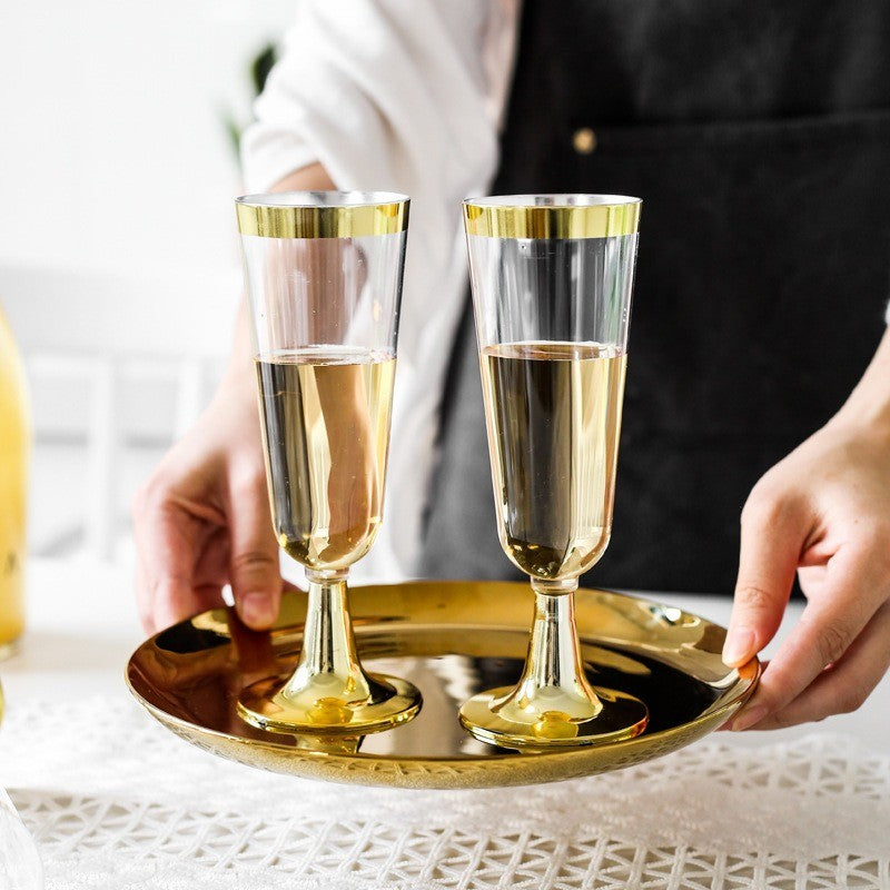 Disposable Plastic Champagne Glass- Gold/Silver/Rose Gold Rim-150ml & 180ml- Party Supplies – Perfect for Weddings, New Year‘s Eve & Bridal Showers (30 packs)