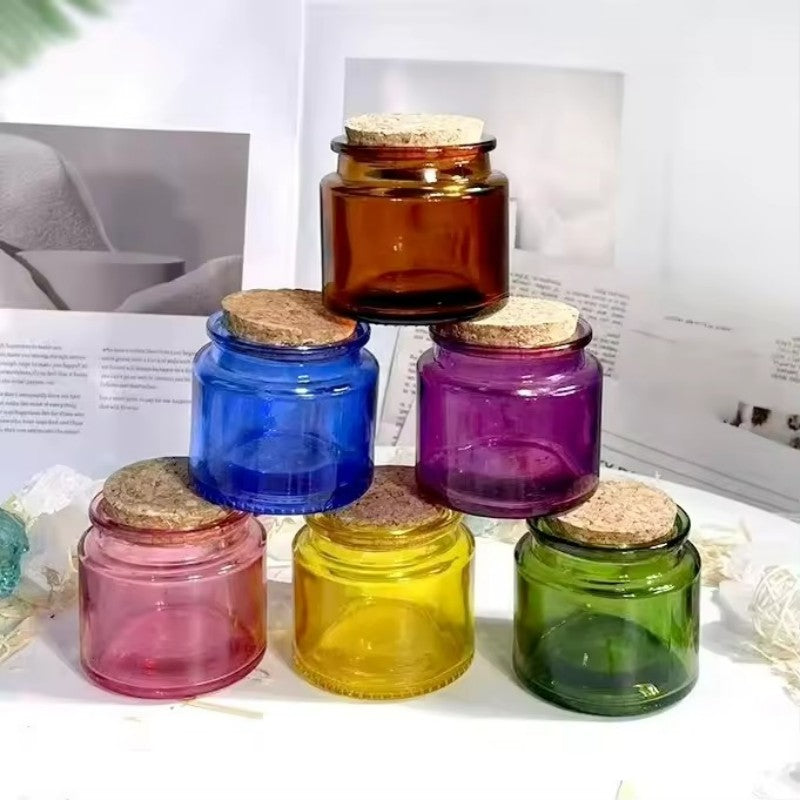 100ml 200ml Amber, Green & Clear Glass Candle Jars with Cork Lids – DIY Candle Making Vessels, Multipurpose Storage Containers (D6.5xH6.5cm)