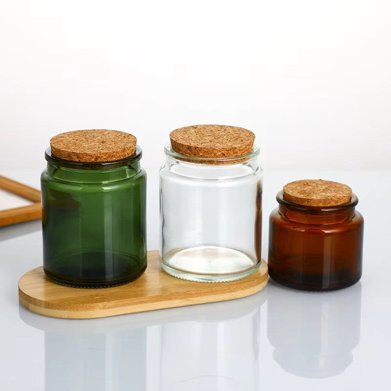 100ml 200ml Amber, Green & Clear Glass Candle Jars with Cork Lids – DIY Candle Making Vessels, Multipurpose Storage Containers (D6.5xH6.5cm)