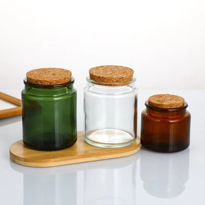 100ml 200ml Amber, Green & Clear Glass Candle Jars with Cork Lids – DIY Candle Making Vessels, Multipurpose Storage Containers (D6.5xH6.5cm)