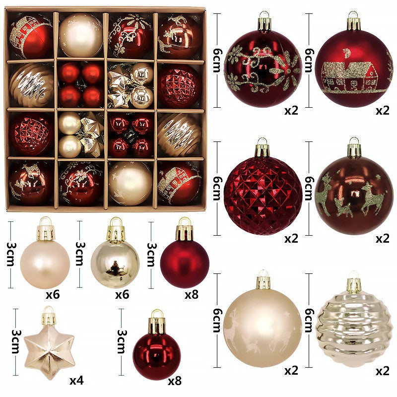 44Pcs Christmas Ball Set – Plated Plastic Ornaments, Painted & Shaped Baubles, 6cm for Tree & Holiday Decor