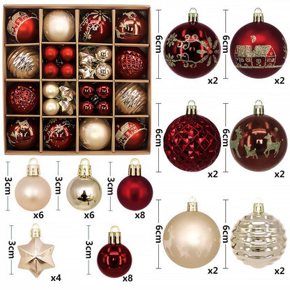 44Pcs Christmas Ball Set – Plated Plastic Ornaments, Painted & Shaped Baubles, 6cm for Tree & Holiday Decor