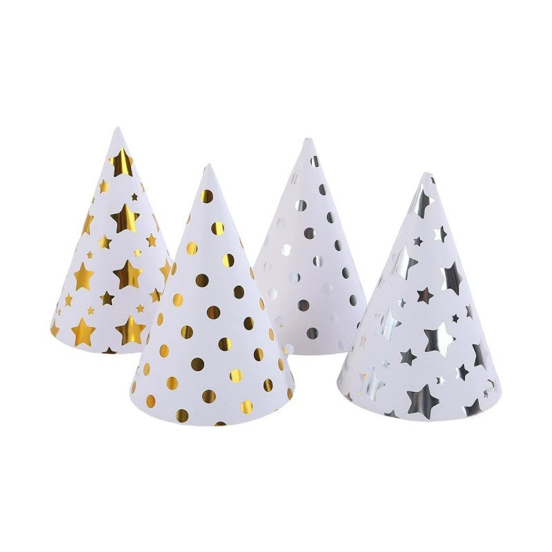 Gold Foil Polka Dot Party Hats – 10 Pack, Wave Edge Birthday Hats for Adults & Kids