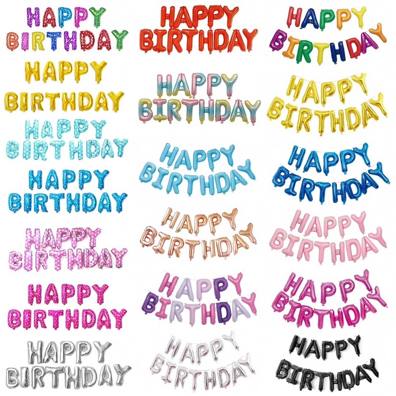 16 Inch Happy Birthday Foil Letter Balloons – Alphabet Banner Set for Kids Party Decor