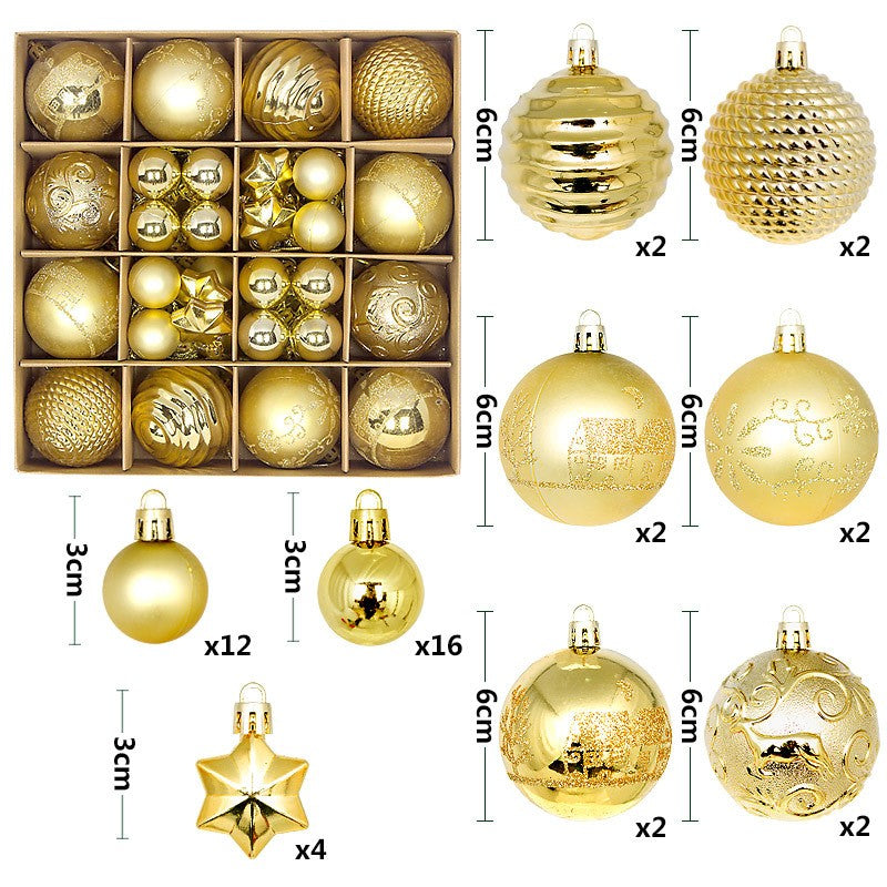 44Pcs Christmas Ball Set – Plated Plastic Ornaments, Painted & Shaped Baubles, 6cm for Tree & Holiday Decor
