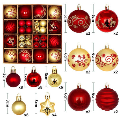 44Pcs Christmas Ball Set – Plated Plastic Ornaments, Painted & Shaped Baubles, 6cm for Tree & Holiday Decor
