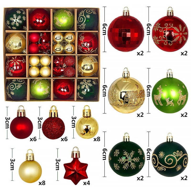 44Pcs Christmas Ball Set – Plated Plastic Ornaments, Painted & Shaped Baubles, 6cm for Tree & Holiday Decor