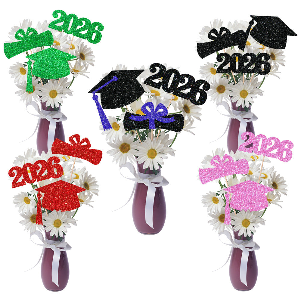 2026 Graduation Vase Picks | Glitter Cardstock Party Decorations | 6pcs per Pack