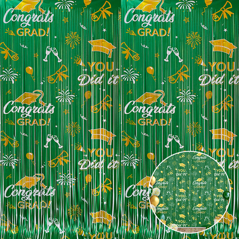 Graduation Tinsel Curtain | Printed Bachelor Hat Fringe Door Backdrop | Party Decoration