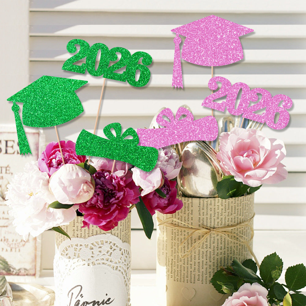 2026 Graduation Vase Picks | Glitter Cardstock Party Decorations | 6pcs per Pack
