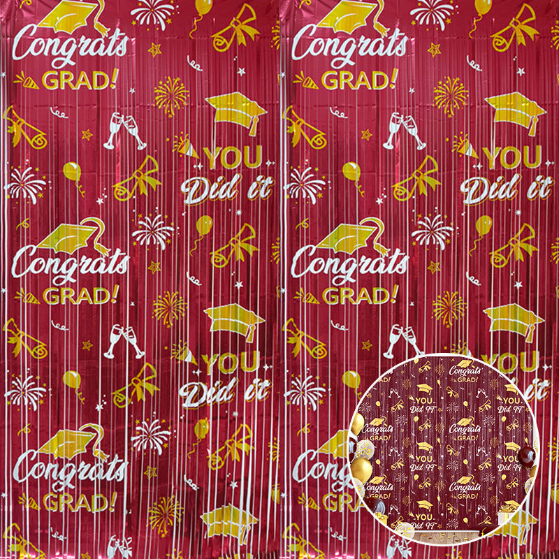 Graduation Tinsel Curtain | Printed Bachelor Hat Fringe Door Backdrop | Party Decoration