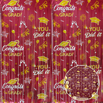 Graduation Tinsel Curtain | Printed Bachelor Hat Fringe Door Backdrop | Party Decoration