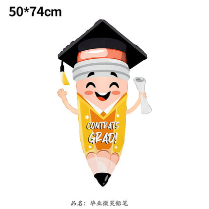 Graduation Foil Balloons – Mortarboard Cartoon Mylar Balloons for Grad Party, Ceremony & Celebration Decor