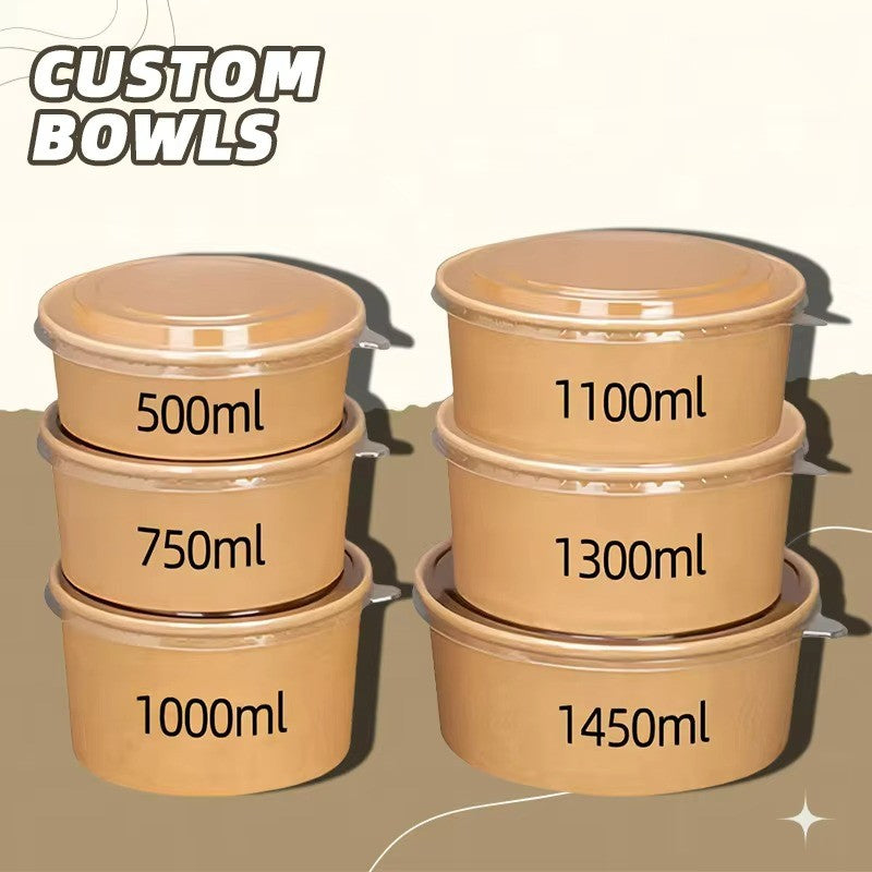 Food Grade Round Paper Bowls - Wholesale & Custom Logo Kraft Bowls for Takeaway