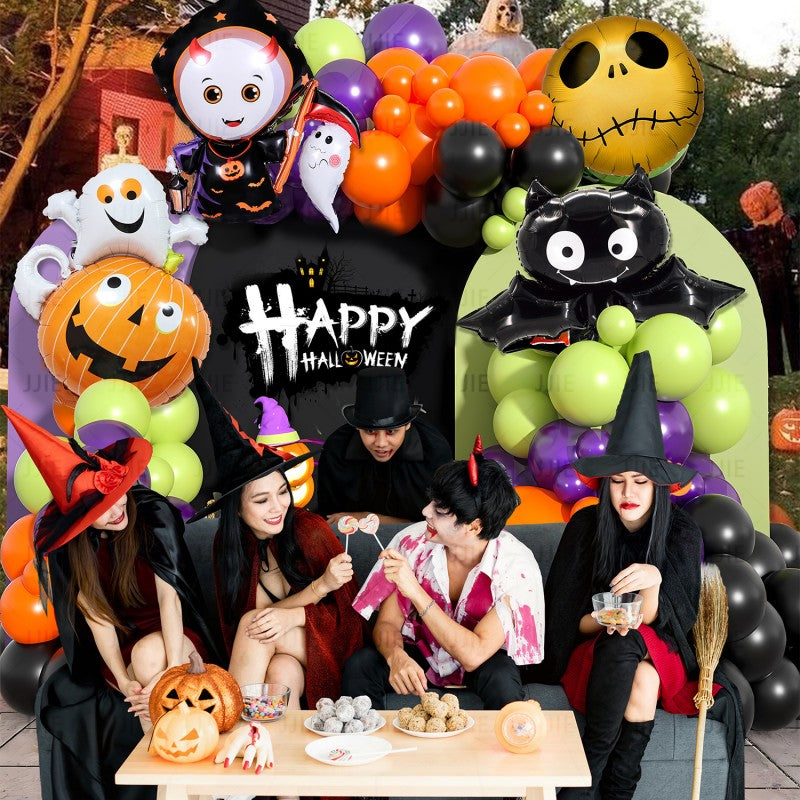 Ghost Festival Decor Kit – Aluminum Foil & Latex Balloons plus Bunting Garland, Bulk Halloween Supplies for Haunted House & Themed Party