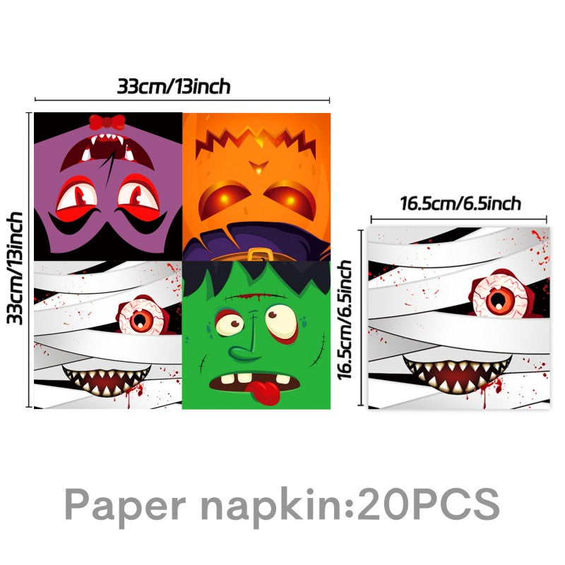 Halloween Horror Party Decoration Supplies – Disposable Dinnerware, Plastic Table Cover & Hanging Banner for Haunted House & Themed Event