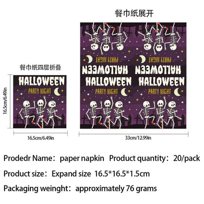 Skull-Themed Halloween Party Kit – Disposable Plates, Bunting & Tablecloth for Creepy Celebrations, Fast Shipping (10-Piece Set, 7″/9″ Plates, Cups, Napkins, Tablecloth, Bunting, Straws, Cutlery)