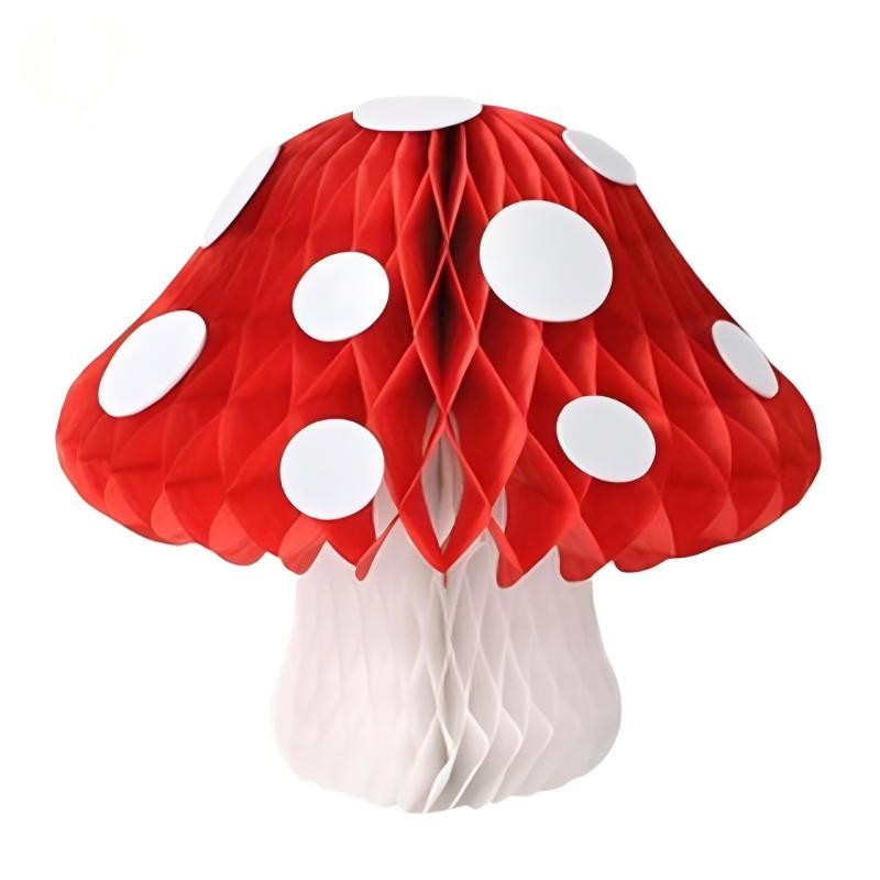 Mushroom Honeycomb Ball Hanging Decor – Paper Tissue Pom Pom for Kids Birthday Party, Baby Shower & Themed Celebration Supplies