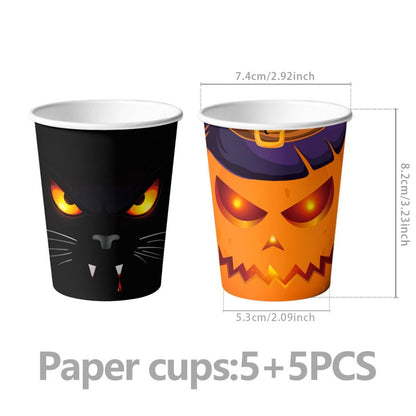 Halloween Horror Party Decoration Supplies – Disposable Dinnerware, Plastic Table Cover & Hanging Banner for Haunted House & Themed Event